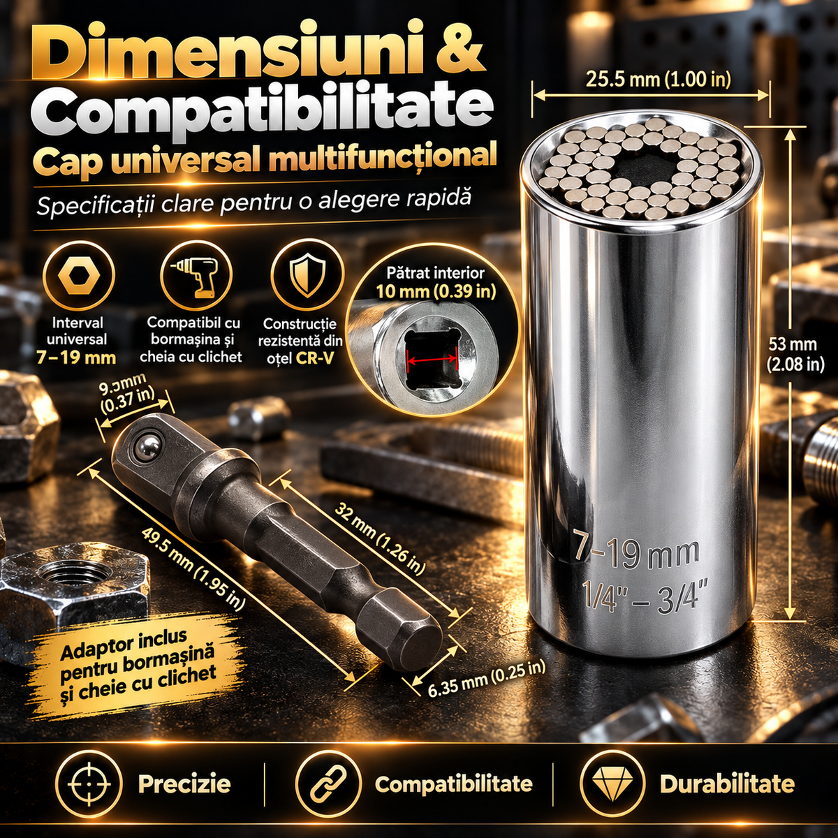 Cap Universal pentru Bormașină și Cheie cu Clichet 7-19 mm