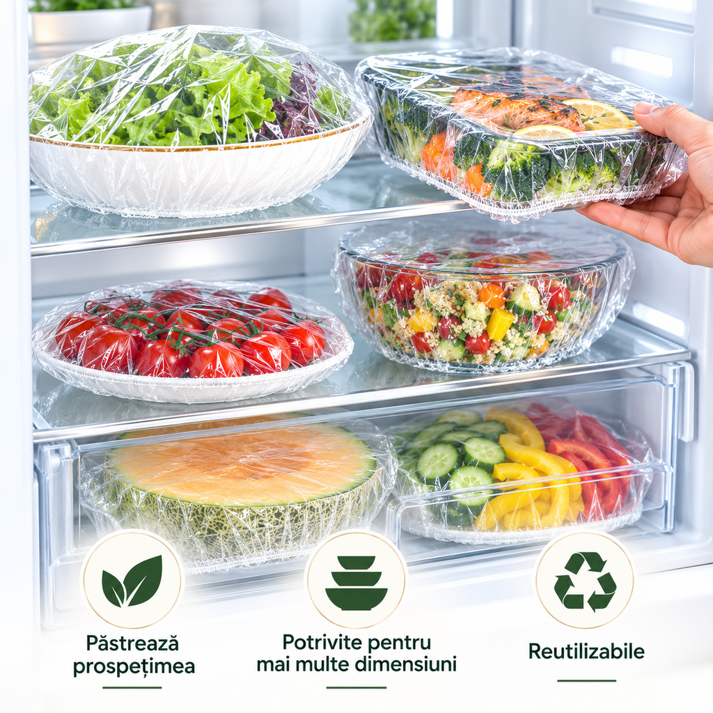 Set 100 Pungi Elastice Tip Capac – pentru Castroane și Recipiente
