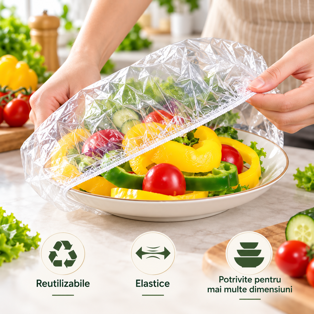 Set 100 Pungi Elastice Tip Capac – pentru Castroane și Recipiente