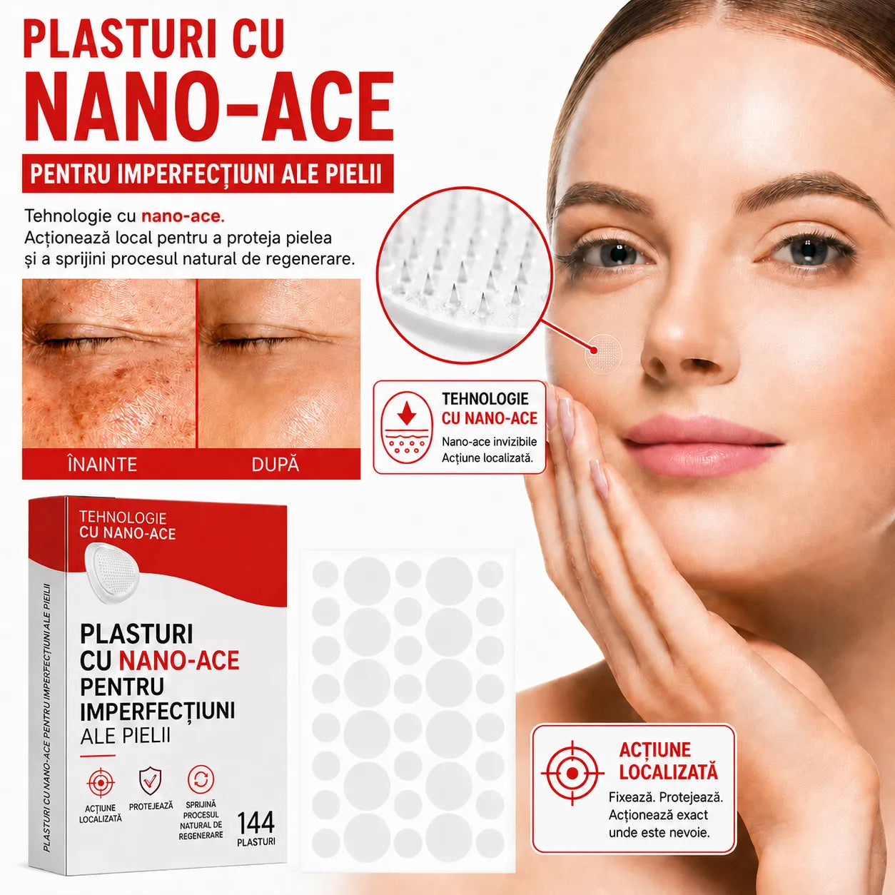 DermaLux - 144 plasturi pentru înlăturarea imperfecțiunilor