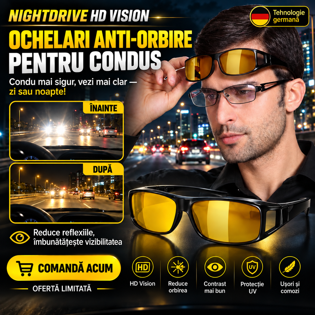 NightVision HD – Ochelari pentru Condus pe Timp de Noapte